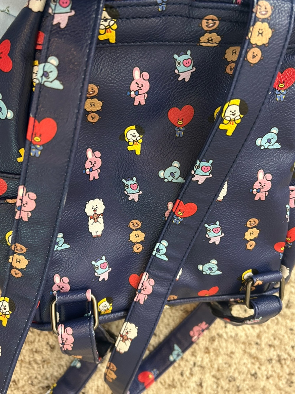 BT21 Girls Mini Backpack Navy Blue Character Print Faux Leather - Picture 8 of 8